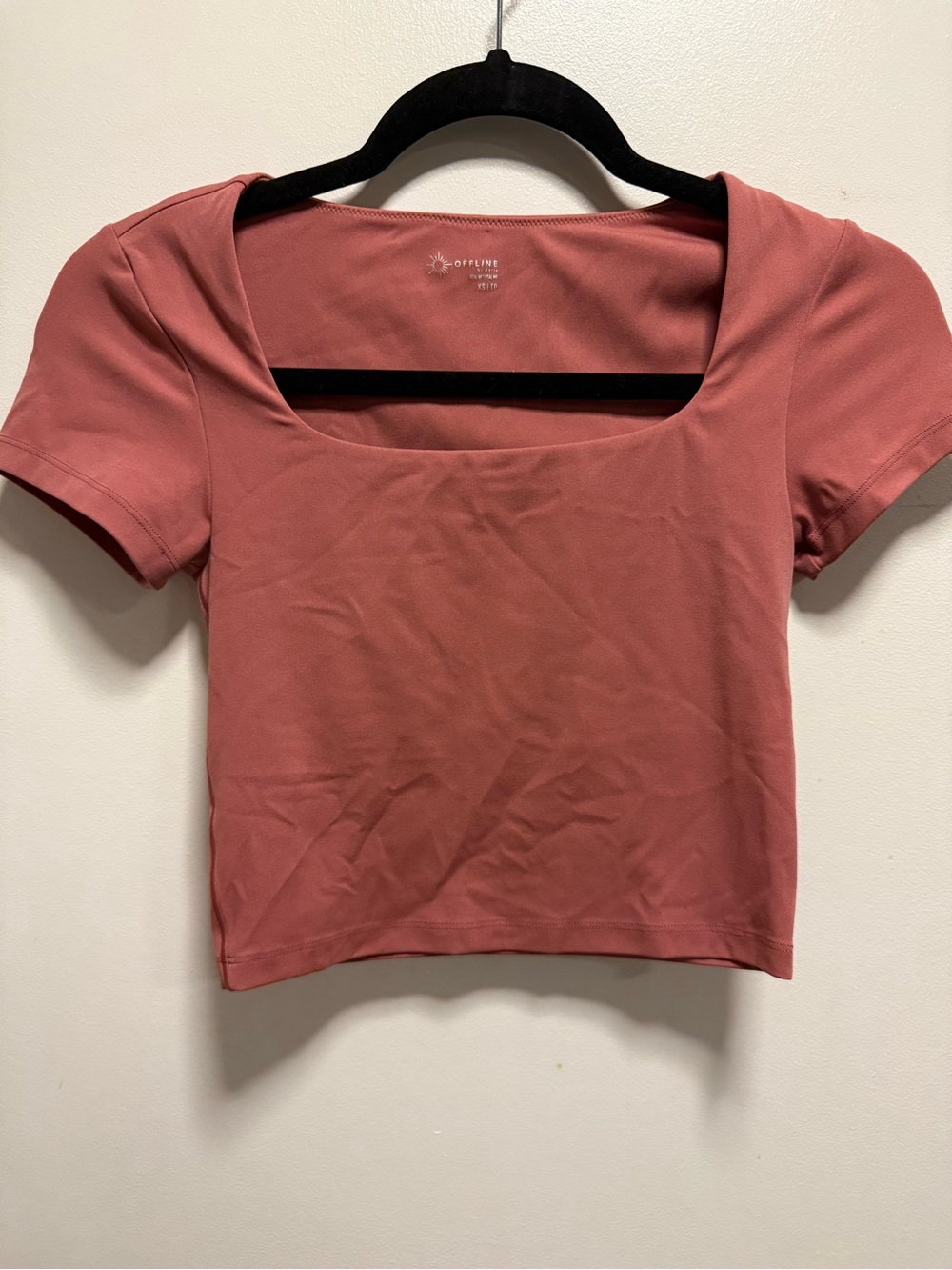 aerie Fuchsia/Dusty Rose Square Neck Crop Top with built-in Bra